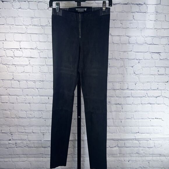 ✨ Alice + Olivia Black Lambskin Suede High-Rise Leggings Size 2 - Picture 7 of 9